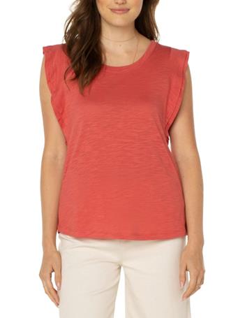 LIVERPOOL - Double Flutter Sleeve Knit Top CORAL