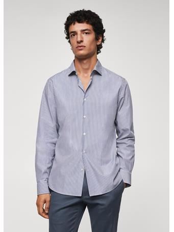 MANGO - Slim Fit Striped Cotton Shirt DK BLUE