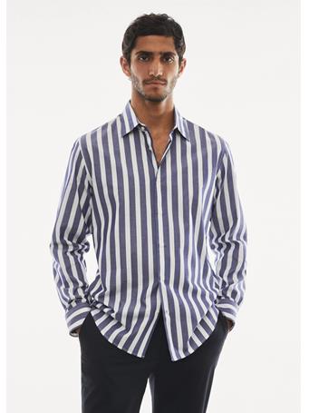 MANGO - Slim Fit Striped Cotton Shirt NAVY