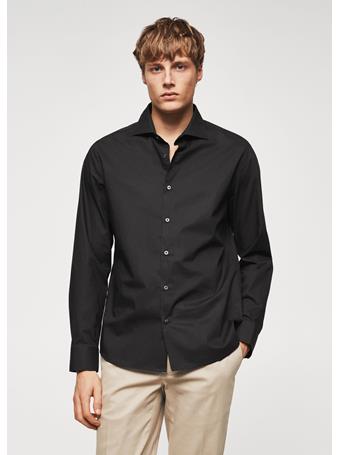 MANGO - Slim Fit Stretch Cotton Shirt BLACK