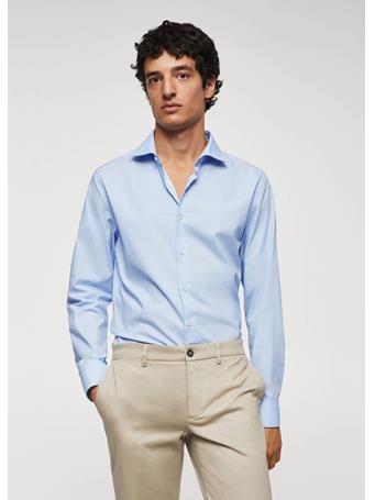 MANGO - Slim Fit Stretch Cotton Shirt BLUE