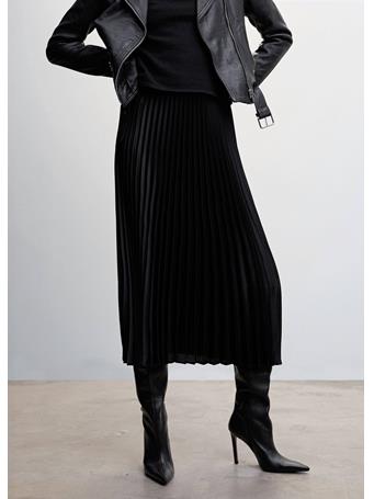 MANGO - Satin Pleated Skirt BLACK