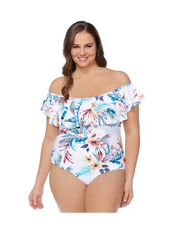 RAISINS - Women's Plus Size Hideaway Tortuga One Piece Swimsuit WHT