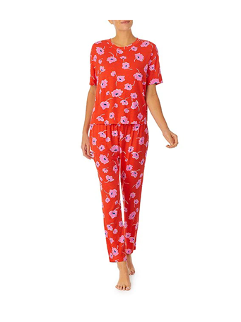 SANCTUARY - Soft Knit Poppy Floral Print Tee & Cropped Pants 2 Piece Pajama Set 693 POPPY