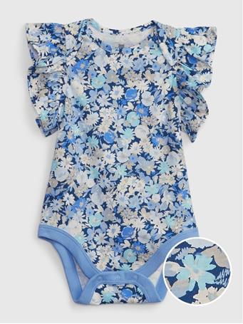 GAP - Baby 100% Organic Cotton Mix and Match Flutter Sleeve Bodysuit SP FEB DITSY BLUE