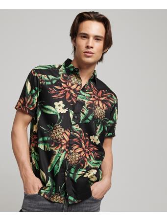 SUPERDRY - Short Sleeve Hawaiian Shirt BLACK PINEAPPLES
