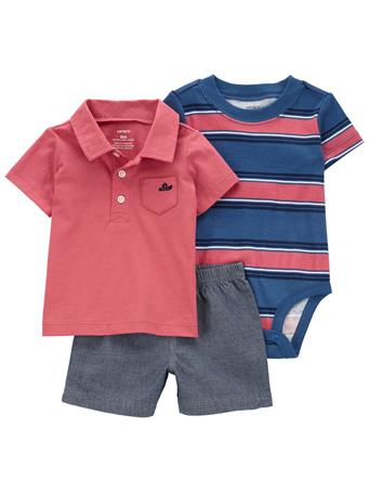 CARTER'S - Baby 3-Piece Polo Little Short Set RED