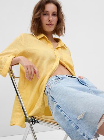 GAP - Linen Boyfriend Shirt HAVANA YELLOW