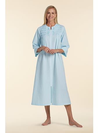 MISS ELAINE - Seersucker Long Robe 152 NVY/WHT