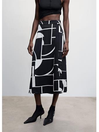 MANGO - Printed Satin Skirt BLACK