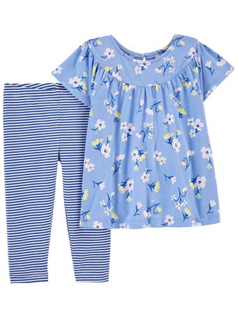 CARTER'S - Toddler 2-Piece Floral Top & Striped Legging Set BLUE