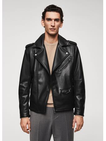 MANGO - Faux-leather Biker Jacket BLACK