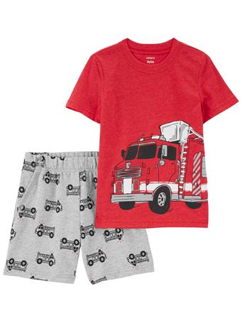 CARTER'S - Baby 2-Piece Firetruck Snow Yarn Tee & Short Set RED