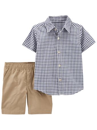 CARTER'S - Baby 2-Piece Plaid Button-Front Shirt & Short Set NAVY
