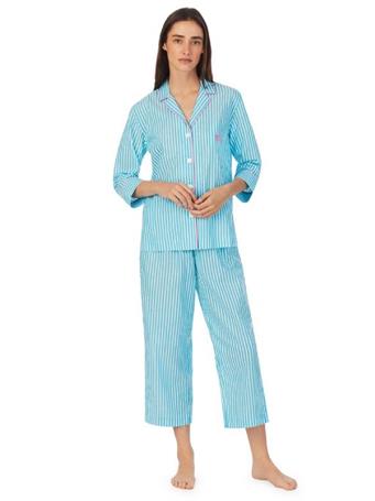 RALPH LAUREN - Classic Woven 3/4 Pyjamas  481 AQUA STRIPE