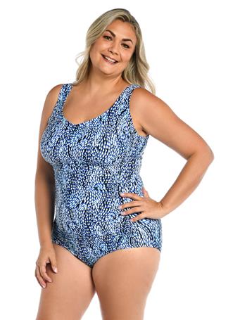 MAXINE HOLLYWOOD - Tidal Wave Side Shirred One Piece (Plus Size)  BLUE