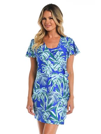 24TH & OCEAN - West Palms Ruffle Sleeve Cover Up Dress BLUE
