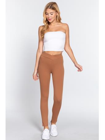 ACTIVE BASIC - Mid-Rise Ponte Pants BROWN