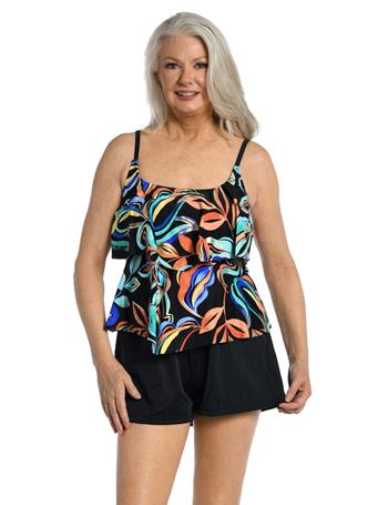 MAXINE HOLLYWOOD - Watercolor Expressions Two Tiered Tankini Top MULTI