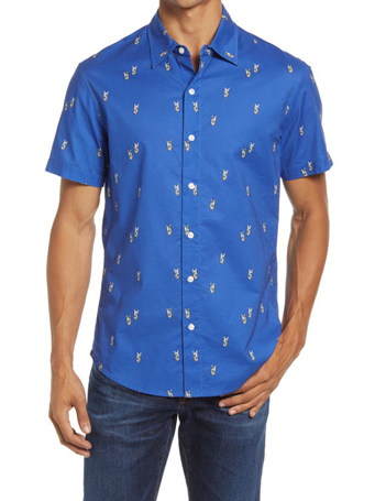 BONOBOS - Stretch Riviera Short Sleeve Shirt GIN AND TONIC ROYAL BLUE