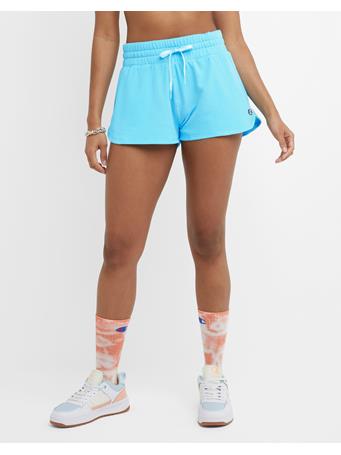 CHAMPION - Soft Touch Sweats Women's Shorts, C Patch Logo, 2.5"" LT SKY BLUE