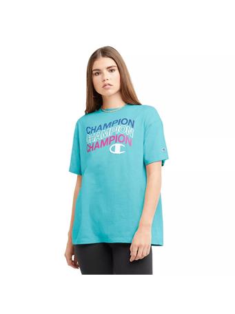 CHAMPION - Classic Loose Tee, Wave Logos Over C LT SKY BLUE