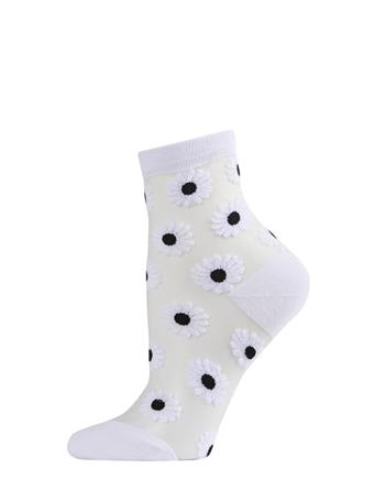 ME MOI - Daisy Mono Fine Net Semi-Sheer Anklet Sock WHITE