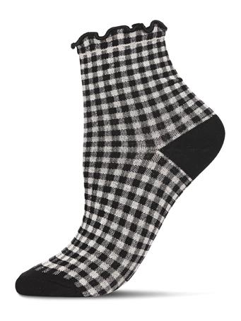 ME MOI - Gingham Cotton Blend Ruffle Cluff Anklet Sock BLACK
