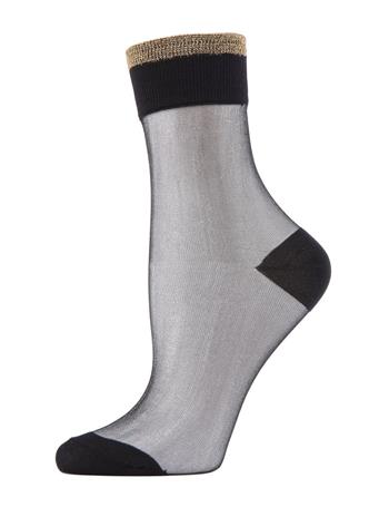 ME MOI - Metallic-tipped Sheer Ankle Crew Socks BLACK/GOLD