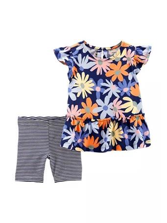 CARTER'S -  Baby Girls 2 Piece Navy Floral Shirt and Shorts Set  NAVY
