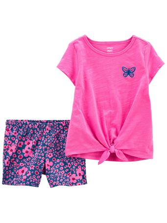 CARTER'S - Baby 2-Piece Butterfly Tie-Front Tee & Short Set PINK