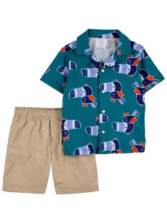 CARTER'S - Baby 2-Piece Bird Button-Front Shirt & Short Set TURQUOISE