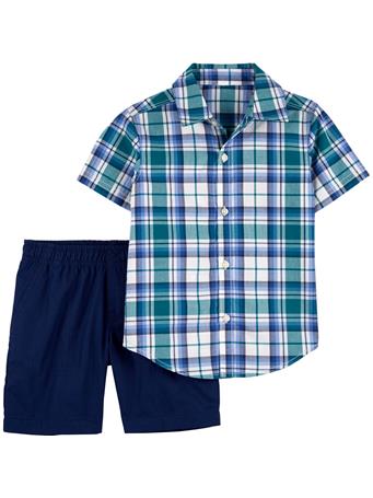 CARTER'S - Toddler Boys Plaid Polo and Shorts 2 pc. Set NAVY