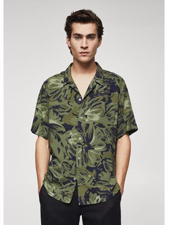 MANGO - Regular Fit Tropical Print Shirt KHAKI