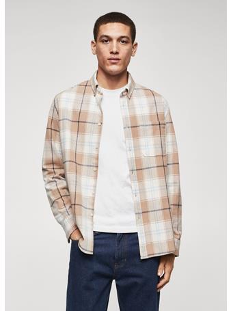 MANGO - Regular Fit Check Cotton Shirt BEIGE