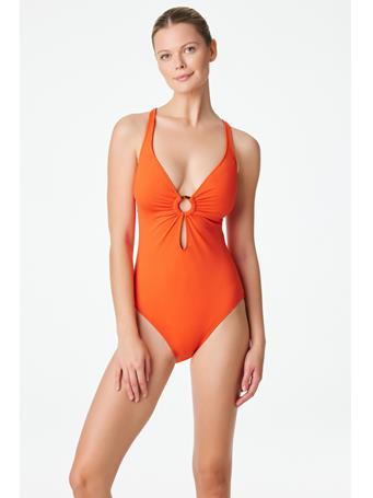 BLEU - Ring Me Up One Piece Plunge Cross Back Swimsuit FIRE