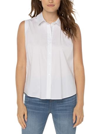 LIVERPOOL JEANS - Sleeveless Button Front Shirt white