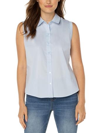 LIVERPOOL JEANS - Sleeveless Button Front Shirt sky blue