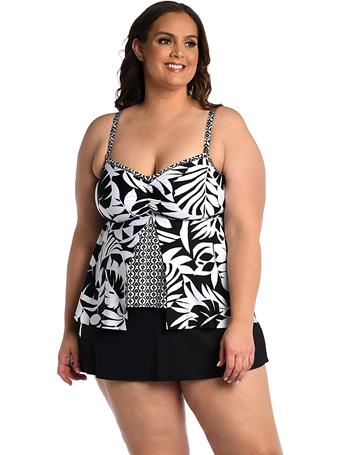 24TH & OCEAN - Flyaway Front Tankini Swimsuit Top  BLK/WHT