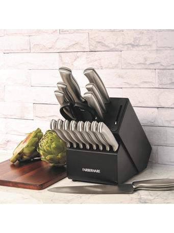 FARBERWARE - Stainless Steel Knife Block Set with Built in Knife Sharpener - 16 Pieces SILVER