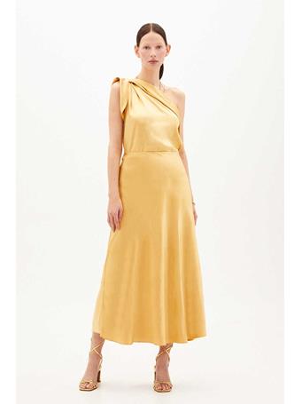 HOSS INTROPIA - Ona Satin Midi Skirt GOLD/MUSTA