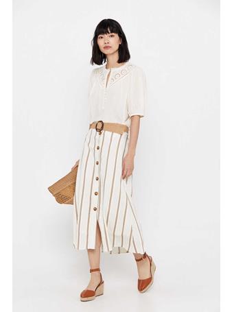 CORTEFIEL - Striped Midi Skirt WHITE PRIN