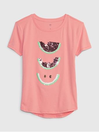 GAP - Kids Flippy Sequin Graphic T-Shirt BRIGHT GUAVA