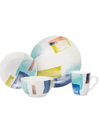 GODINGER - Brushstrokes Porcelain 16 Piece Dinnerware Set - Service For 4 WHITE