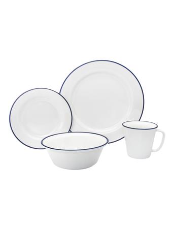 GODINGER - Bistro Blue Rim Porcelain 16 Piece Dinnerware Set - Service For 4 WHITE