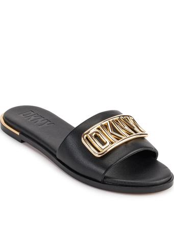 DKNY - Waldina Flat Sandals BLACK (WITH GOLD HARDWARE)