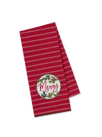 DESIGN IMPORTS - Merry Holly Embellished Dishtowel RED