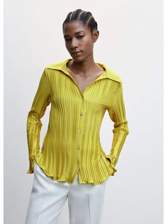 MANGO - Printed Shirred Shirt BRIGHT YELLOW
