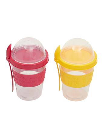  HOME BASICS - Plastic To-Go Cup with Spoon ASSORTED