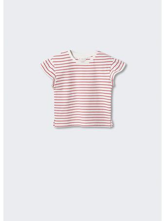 MANGO - Striped Cotton T-shirt RED